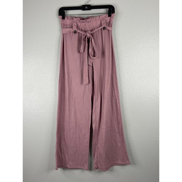 Active USA Pants - Active USA Women Medium High Waist Paperbag Wide Leg Pants Mauve Flow